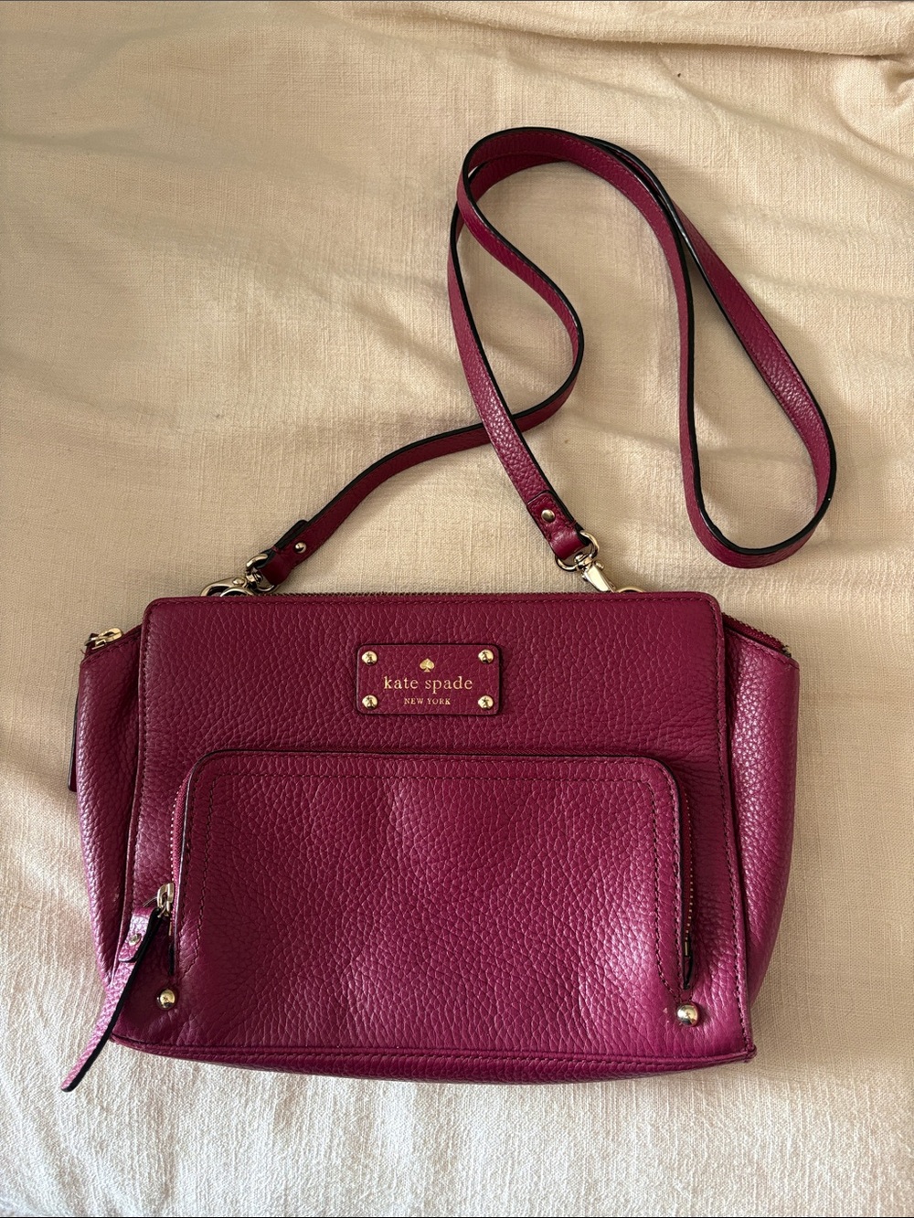 kate spade Plum Pebbled Leather Crossbody Bag with Gold Hardware